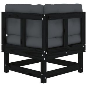 Ъглови дивани с възглавници, 2 бр, черни, борово дърво масив