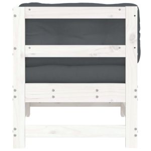 Ъглов диван с възглавници, бял, борово дърво масив