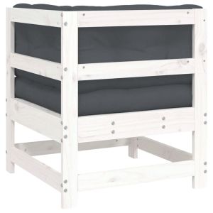 Ъглов диван с възглавници, бял, борово дърво масив