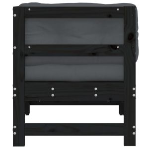 Ъглов диван с възглавници, черен, борово дърво масив