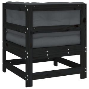 Ъглов диван с възглавници, черен, борово дърво масив