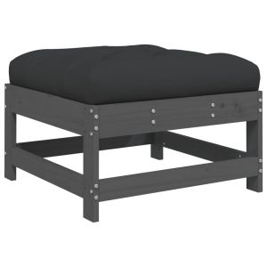 Градинска табуретка с възглавница, сива, борова дървесина масив