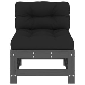 Средни дивани с възглавници, 2 бр, сиви, борово дърво масив