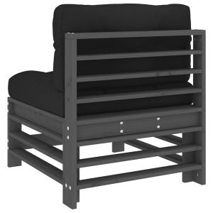 Средни дивани с възглавници, 2 бр, сиви, борово дърво масив