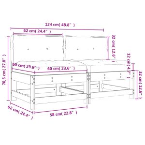 Средни дивани с възглавници, 2 бр, борово дърво масив