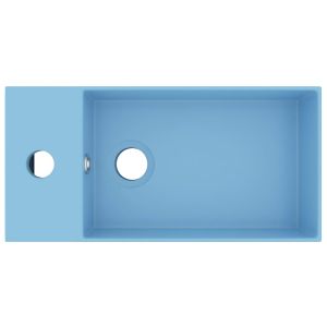 Мивка за баня с преливник, керамична, светлосиня