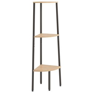 Ъглова етажерка с 3 рафта светлокафяво и черно 45,5x31,5x120 см