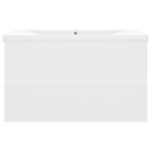 Шкаф за баня с вградена мивка, бял, инженерно дърво