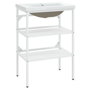 Рамка за мивка за баня с вграден умивалник, бяла, желязна