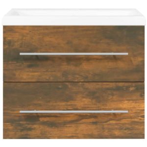 Шкаф за мивка с вградена мивка, опушен дъб, инженерно дърво