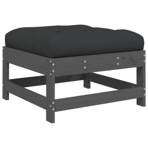 Градински комплект с възглавници, 5 части, сив, дърво масив