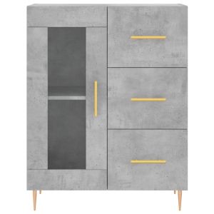 Сайдборд, бетонно сив, 69,5x34x90 см, инженерно дърво