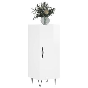 Сайдборд, бял гланц, 34,5x34x90 см, инженерно дърво