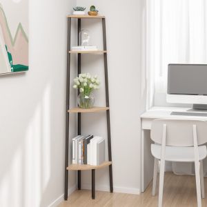 Ъглов рафт с 4 нива, светлокафяв и черен, 45,5x31,5x150 см