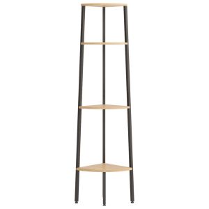 Ъглов рафт с 4 нива, светлокафяв и черен, 45,5x31,5x150 см