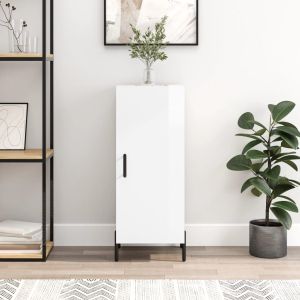 Сайдборд, бял гланц, 34,5x34x90 см, инженерно дърво