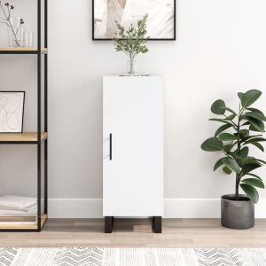 Сайдборд, бял, 34,5x34x90 см, инженерно дърво