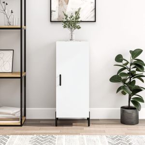 Сайдборд, бял, 34,5x34x90 см, инженерно дърво