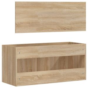 Шкаф за баня с огледало, сонома дъб, инженерно дърво