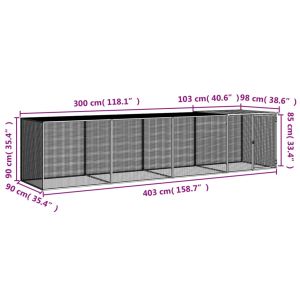 Клетка за пилета с покрив светлосива 403x98x90 см стомана