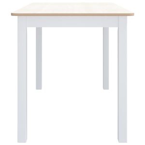 Трапезна маса бяло и кафяво 114x71x75 cм каучуково дърво масив