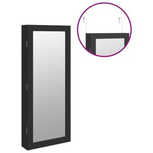 Огледален шкаф за бижута с LED осветление, стенен монтаж, черен