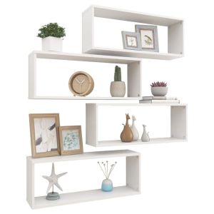 Стенни кубични рафтове, 4 бр, бели, 60x15x23см, инженерно дърво