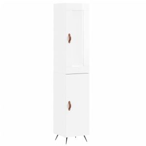 Висок шкаф, бял гланц, 34,5x34x180 см, инженерно дърво