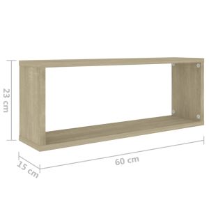 Стенни кубични рафтове, 4 бр, дъб сонома, 60x15x23 см
