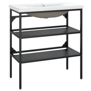 Рамка за мивка за баня с вграден умивалник, черна, желязна