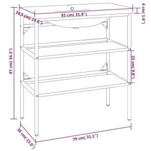Рамка за мивка за баня с вграден умивалник, черна, желязна