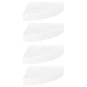 Плаващи ъглови рафтове, 4 бр., бяло, гланц, 25x25x3,8 см, MDF