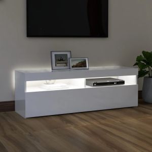 ТВ шкаф с LED осветление, бял гланц, 120x35x40 см