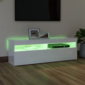 ТВ шкаф с LED осветление, бял гланц, 120x35x40 см