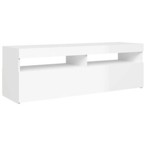 ТВ шкаф с LED осветление, бял гланц, 120x35x40 см