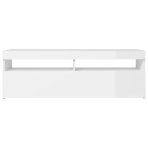 ТВ шкаф с LED осветление, бял гланц, 120x35x40 см