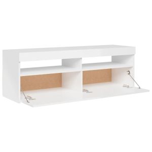 ТВ шкаф с LED осветление, бял гланц, 120x35x40 см