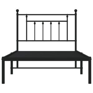 Метална рамка за легло с горна табла, черна, 100x190 см