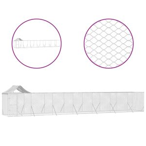 Външна клетка за куче с покрив сребриста 14x2x2,5 м стомана