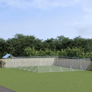 Външна клетка за куче с покрив сребриста 12x12x2,5 м стомана