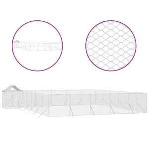 Външна клетка за куче с покрив сребриста 12x12x2,5 м стомана
