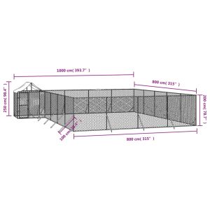 Външна клетка за куче с покрив сребриста 10x8x2,5 м стомана