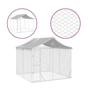 Външна клетка за куче с покрив сребриста 3x3x2,5 м стомана