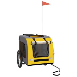 Ремарке за колело за любимци жълт и сив Оксфорд плат и желязо