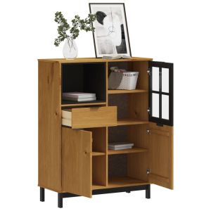 Висок шкаф със стъклени вратички FLAM 92x40x122,5 см бор масив