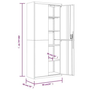 Шкаф за папки антрацит 90x40x200 см стомана