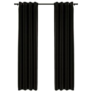 Затъмняващи завеси, имитация лен, 2 бр, антрацит, 140x225 см