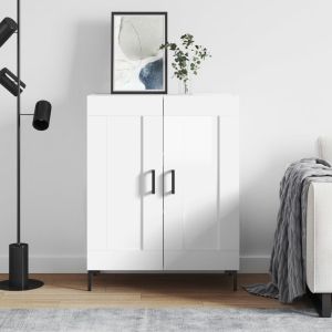 Сайдборд, бял гланц, 69,5x34x90 см, инженерно дърво