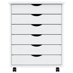 Шкаф с чекмеджета на колелца MOSS, бял, бор масив