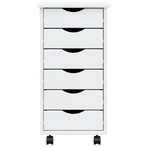 Шкаф с чекмеджета на колелца MOSS, бял, бор масив